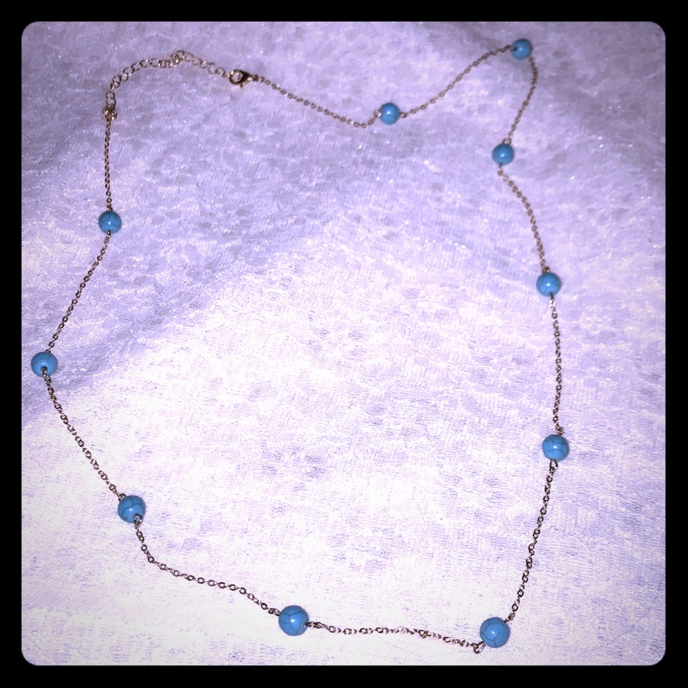 NWT Gold and Turquoise Beaded Long Necklace